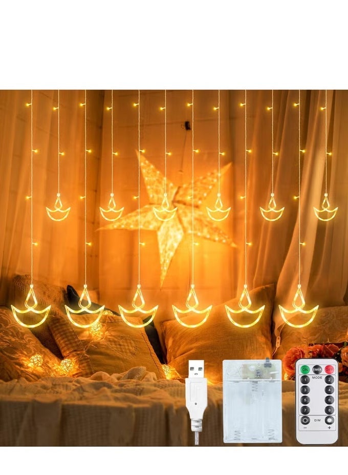 DIWALI DECORATIONS FOR HOME, 12 HANGING DIYAS WITH 8 FLASHING MODES DIWALI LIGHTS AND DIYAS, USB AND BATTERY BOX POWERED, DIWALI DECORATIONS FOR HOME WARM WHITE