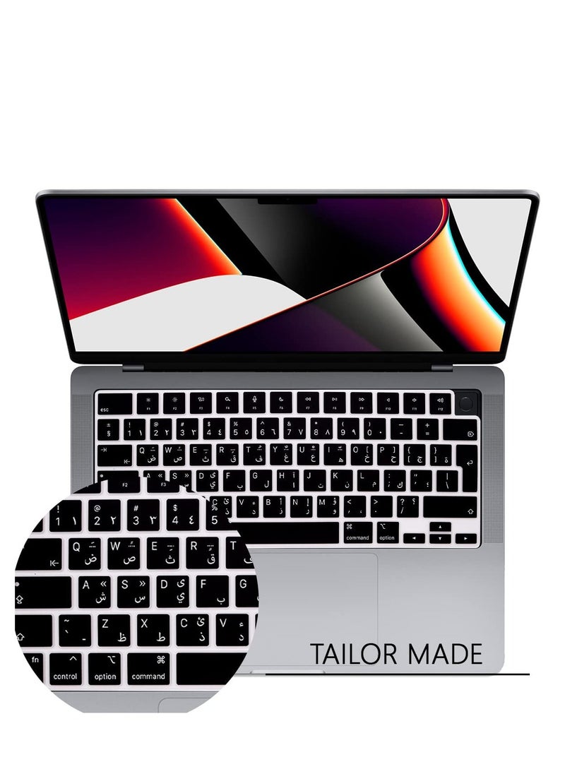 Arabic Keyboard Cover Skin for MacBook Air 13.6 in M2 Chip A2681&2023-2021 MacBook Pro 14.2 in/16.2 in M2 M1 Pro/Max A2779/A2442/A2780/A2485 Ultra Thin Silicone Protector/EU Layout (Black)
