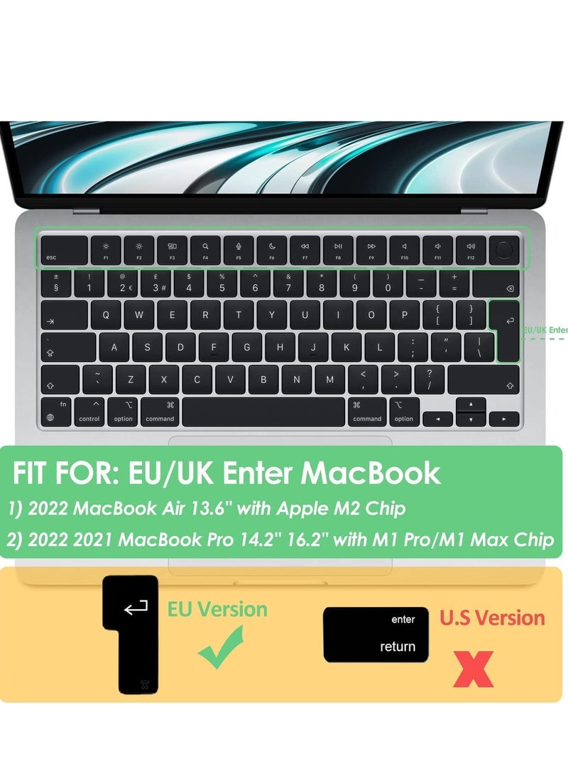 Arabic Keyboard Cover Skin for MacBook Air 13.6 in M2 Chip A2681&2023-2021 MacBook Pro 14.2 in/16.2 in M2 M1 Pro/Max A2779/A2442/A2780/A2485 Ultra Thin Silicone Protector/EU Layout (Black)