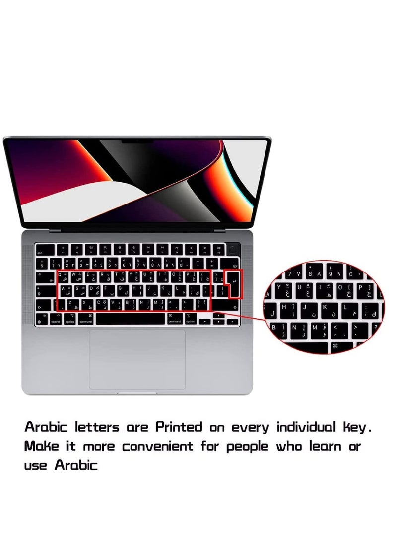Arabic Keyboard Cover Skin for MacBook Air 13.6 in M2 Chip A2681&2023-2021 MacBook Pro 14.2 in/16.2 in M2 M1 Pro/Max A2779/A2442/A2780/A2485 Ultra Thin Silicone Protector/EU Layout (Black)