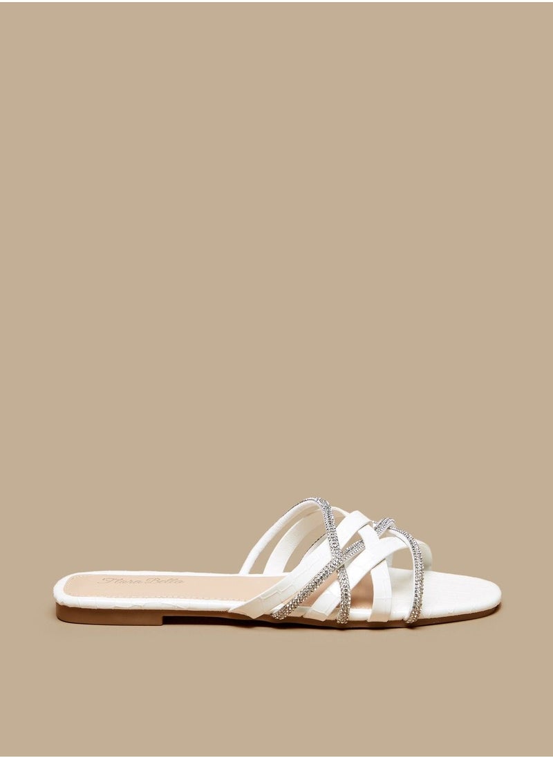 Flora Bella - Embellished Cross Strap Slide Sandals - Image 1