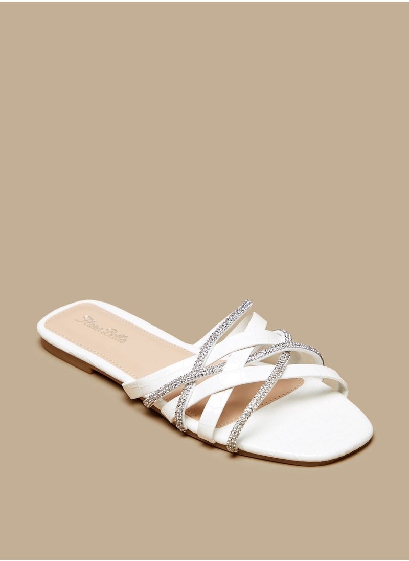Flora Bella - Embellished Cross Strap Slide Sandals - Image 1