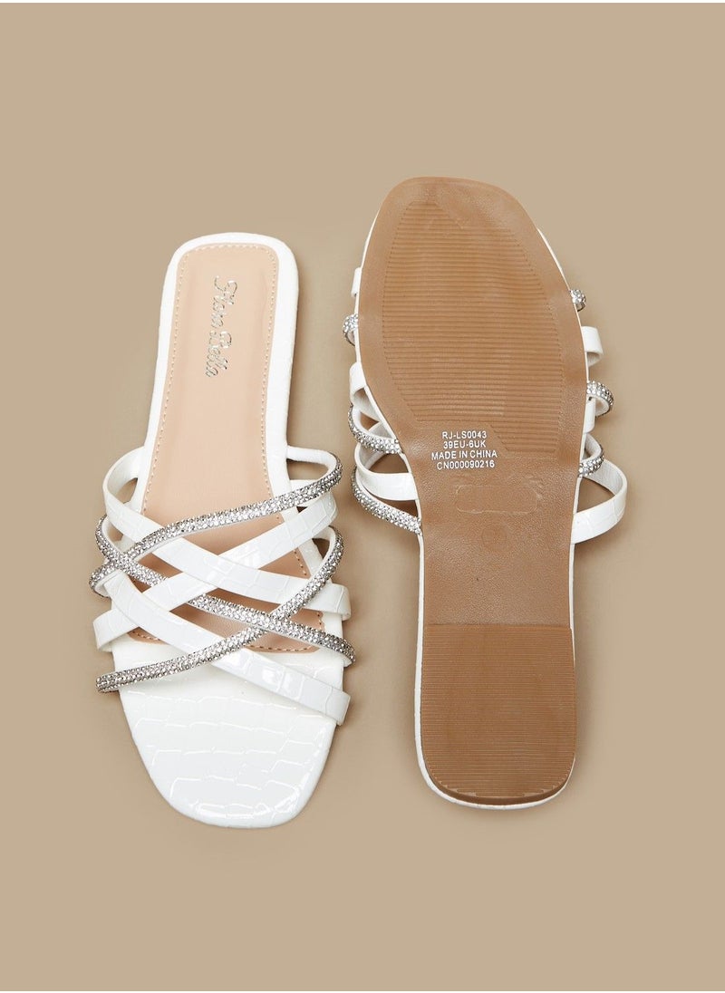 Flora Bella - Embellished Cross Strap Slide Sandals - Image 1