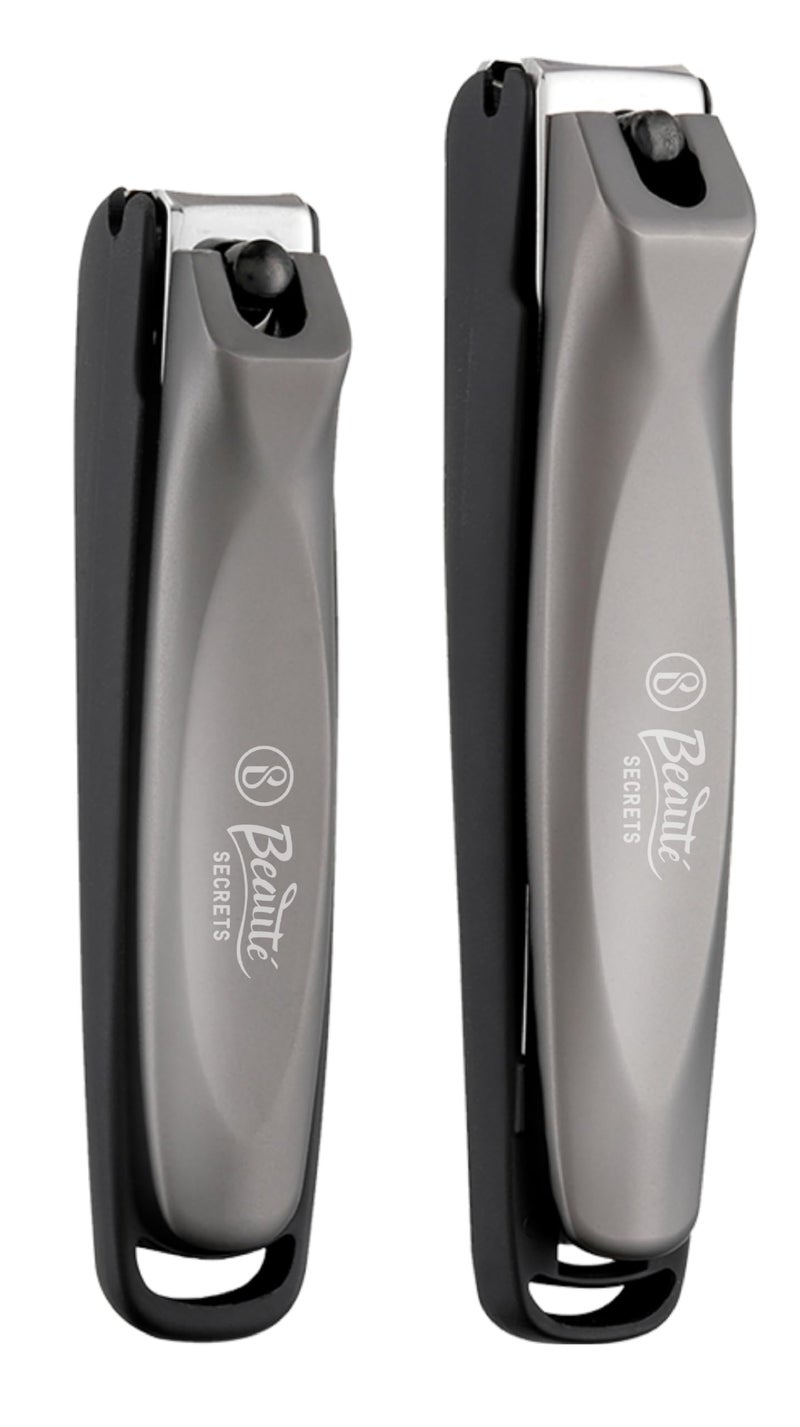 Beauté Secrets 2 Pieces Nail Cutter Set with Catcher, No Splash Fingernail Toenail Clippers Nail Cutter Set, Black Stainless Steel, Good Gift for Women and Men (Premium | 25A) - Image 1