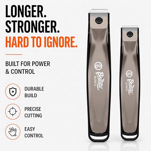 Beauté Secrets 2 Pieces Nail Cutter Set with Catcher, No Splash Fingernail Toenail Clippers Nail Cutter Set, Black Stainless Steel, Good Gift for Women and Men (Premium | 25A) - Image 2