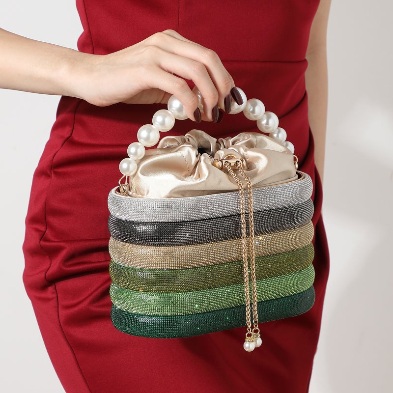2023 New Women'S Evening Bag Shiny Rhinestone Vintage Vegetable Basket Bucket Bag Hand Messenger Bag Party - Image 3
