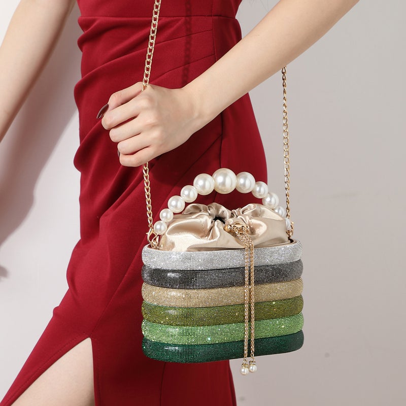 2023 New Women'S Evening Bag Shiny Rhinestone Vintage Vegetable Basket Bucket Bag Hand Messenger Bag Party - Image 2