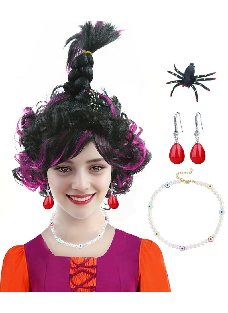 Besuante - Besuante Mary Sanderson Wig Short Curly Purple Wig With Necklace Earrings Spider Clip for Halloween Costume Cosplay Party - Image 1