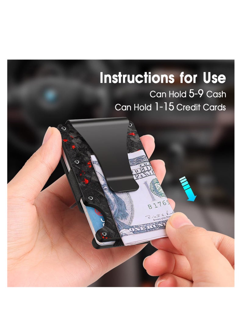 SOLARAE Money Clip for Men, Minimalist Slim Wallet, RFID Blocking for Private Safety, Leather Carbon Fiber Wallet with Gift Box, Aluminum Metal Credit Card Holder, Gifts for Men - Image 4