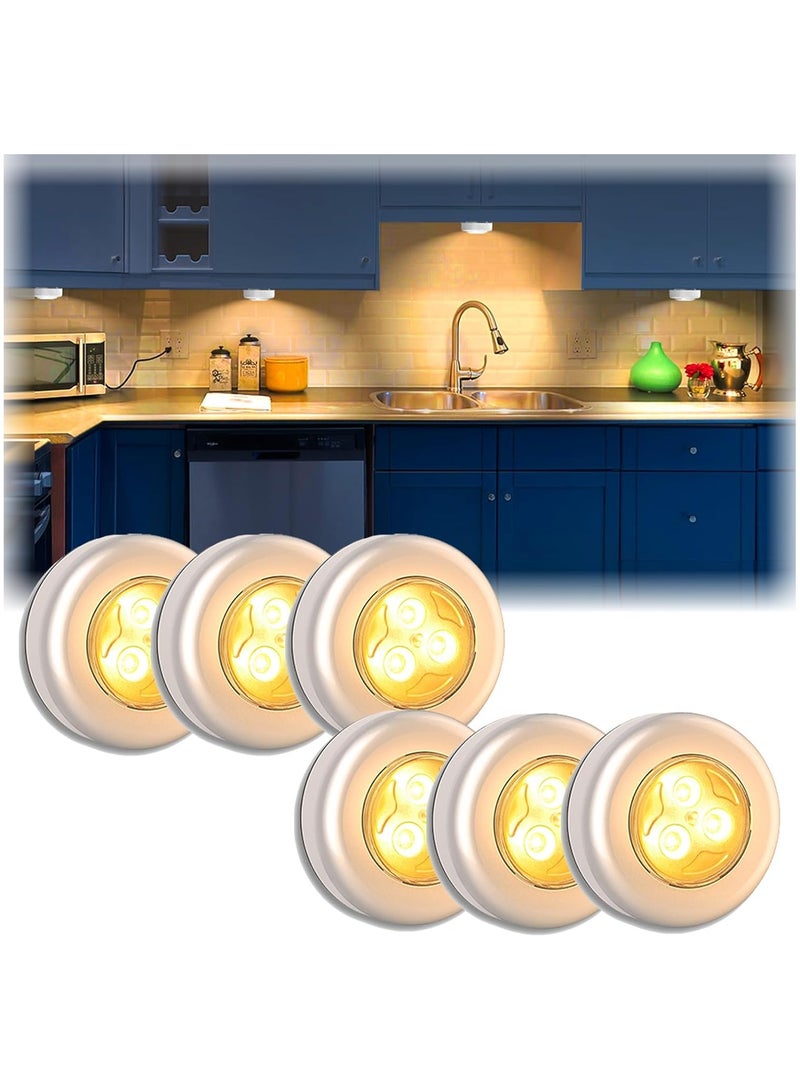 NANAO Mini Puck Light, 6 Pack Cordless Under Cabinet Lights Battery Powered Tap Push Light, LED Puck Light Warm Lightings Press Light Stick On Lights for Closet Counter Kitchen Cabinet RV Indoor Outdoor - Image 1
