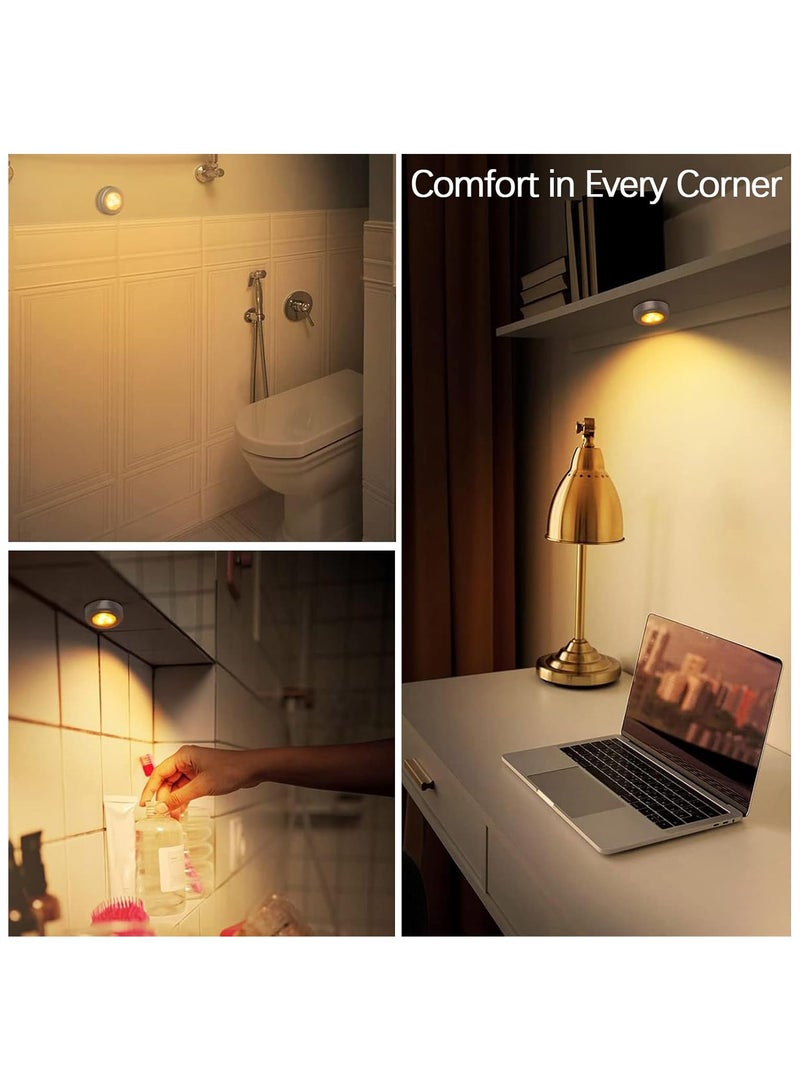 NANAO Mini Puck Light, 6 Pack Cordless Under Cabinet Lights Battery Powered Tap Push Light, LED Puck Light Warm Lightings Press Light Stick On Lights for Closet Counter Kitchen Cabinet RV Indoor Outdoor - Image 3