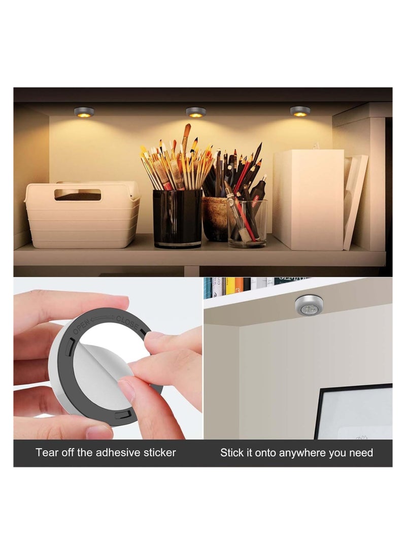 NANAO Mini Puck Light, 6 Pack Cordless Under Cabinet Lights Battery Powered Tap Push Light, LED Puck Light Warm Lightings Press Light Stick On Lights for Closet Counter Kitchen Cabinet RV Indoor Outdoor - Image 5