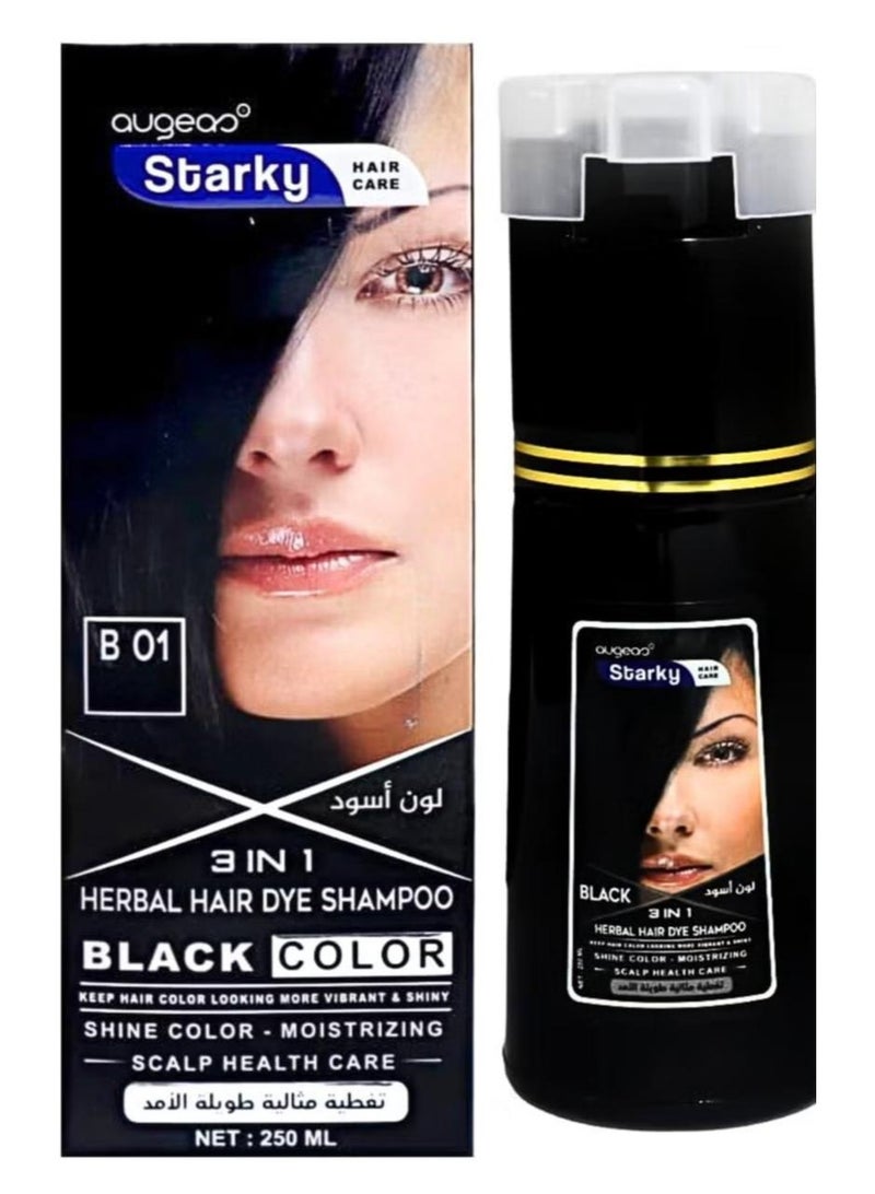 Starky Herbal Hair Dye Shampoo 3 in1 Black Color B01 250ml - Image 1