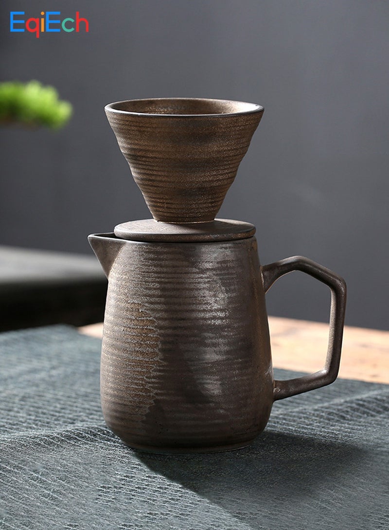 EqiEch V60 Pour Over Coffee Maker 2pcs, Ceramic Hand Brewing Coffee Maker, 16oz/480ml Pour Over Coffee Dripper and Coffee Pot 1-4 Cups(Retro Gold) - Image 1