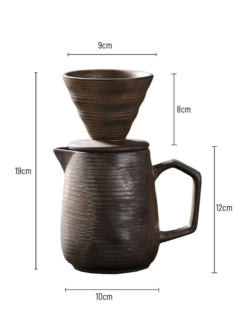 EqiEch V60 Pour Over Coffee Maker 2pcs, Ceramic Hand Brewing Coffee Maker, 16oz/480ml Pour Over Coffee Dripper and Coffee Pot 1-4 Cups(Retro Gold) - Image 2