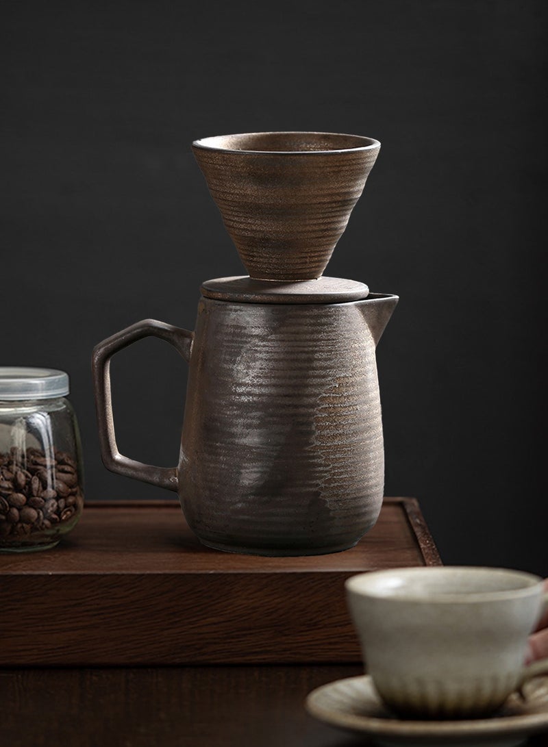 EqiEch V60 Pour Over Coffee Maker 2pcs, Ceramic Hand Brewing Coffee Maker, 16oz/480ml Pour Over Coffee Dripper and Coffee Pot 1-4 Cups(Retro Gold) - Image 5