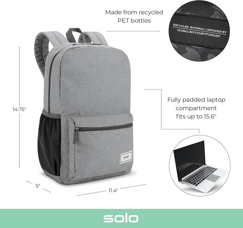 Solo New York Laptop Backpack for Women  Men Carry On Bookbag for Travel  Work Lightweight Bag Side Mesh Pockets Fits 156 Computer  ReSolve Grey - Image 2