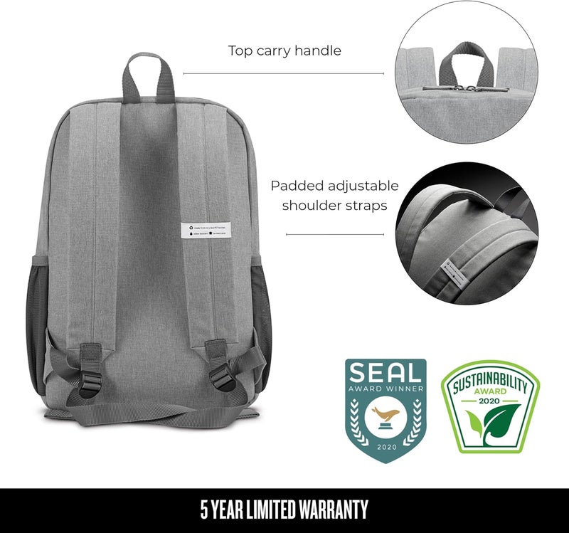 Solo New York Laptop Backpack for Women  Men Carry On Bookbag for Travel  Work Lightweight Bag Side Mesh Pockets Fits 156 Computer  ReSolve Grey - Image 3