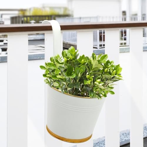 ecofynd 7 Inches Halley Railing Planters for Balcony, Hanging Pots for Plants, Wall Hanging Decorative Planters for Vertical Garden, Pack of 1 (White) - Image 1