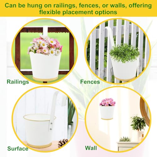 ecofynd 7 Inches Halley Railing Planters for Balcony, Hanging Pots for Plants, Wall Hanging Decorative Planters for Vertical Garden, Pack of 1 (White) - Image 4