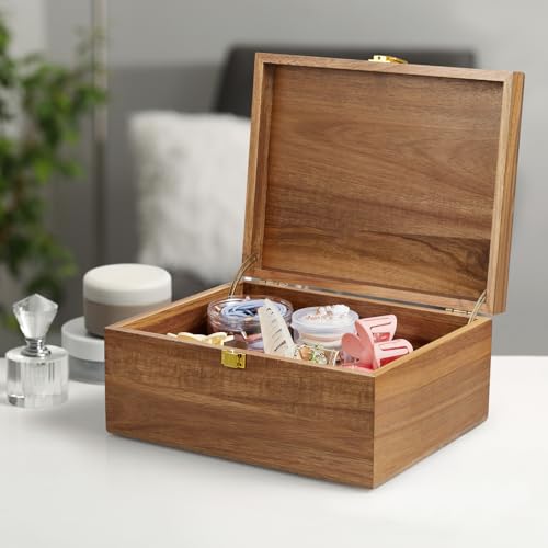 DRASTAR Wooden Keepsake Box, Large Acacia storage box with a Hinged Lid, Memory treasure box for Crafts and Photo Storage - Image 4