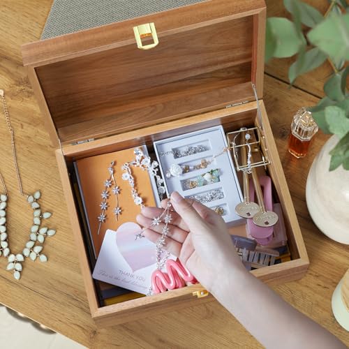 DRASTAR Wooden Keepsake Box, Large Acacia storage box with a Hinged Lid, Memory treasure box for Crafts and Photo Storage - Image 5