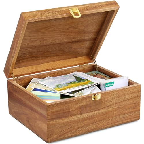 DRASTAR Wooden Keepsake Box, Large Acacia storage box with a Hinged Lid, Memory treasure box for Crafts and Photo Storage - Image 1