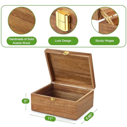 DRASTAR Wooden Keepsake Box, Large Acacia storage box with a Hinged Lid, Memory treasure box for Crafts and Photo Storage - Image 3