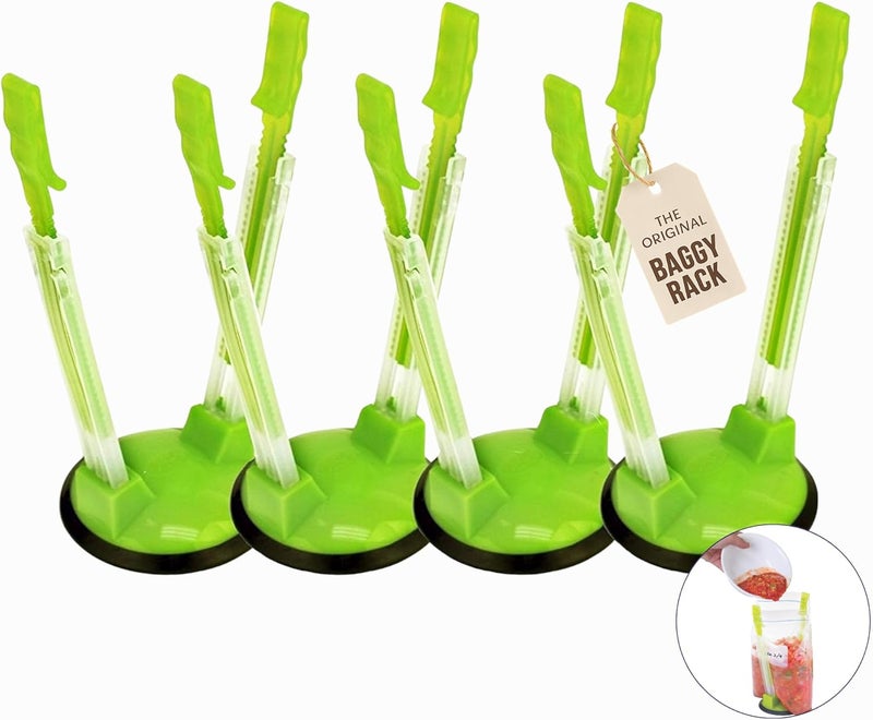 Jokari Adjustable Baggy Rack Stand 4-Pack, Hands-Free Freezer Bag Holder for Gallon, Quart and Sandwich Size Storage Bags, Ideal for Pouring Leftovers, Meal Prep, and Drying Washed Bags - Image 1