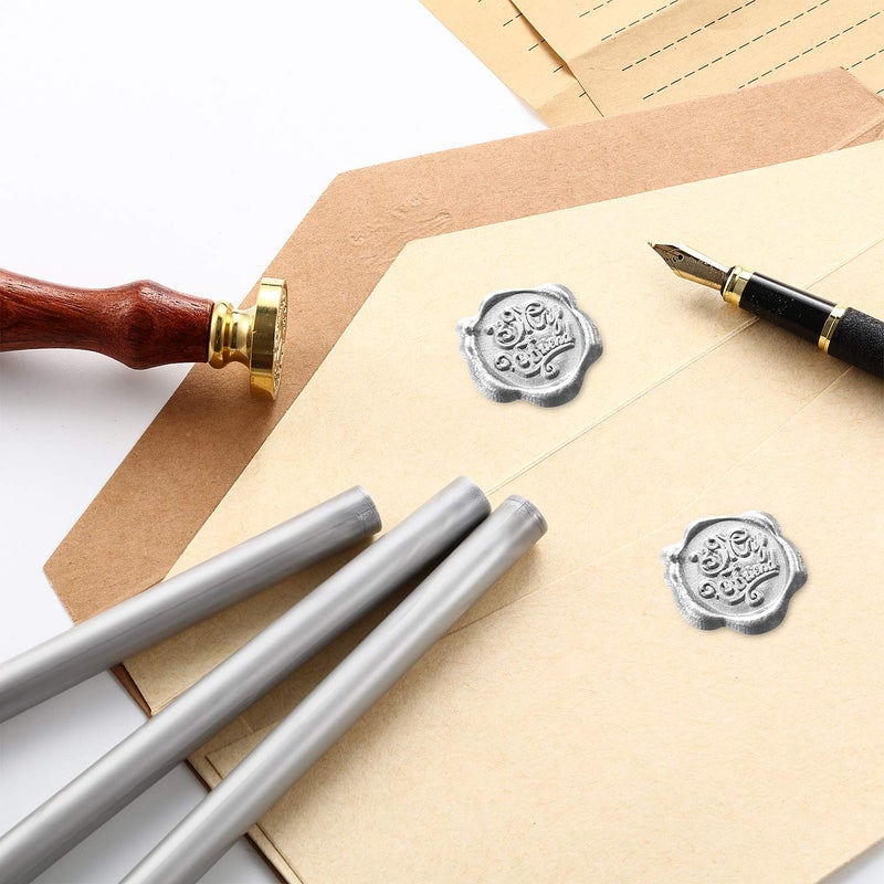 Nuanchu 15 Pcs Glue Gun Sealing Wax Sticks Retro Vintage Wax Sticks for Seal Stamp and Letter for Wedding Invitations Card Envelope Christmas Holiday Gift Ideas(Silver) - Image 4