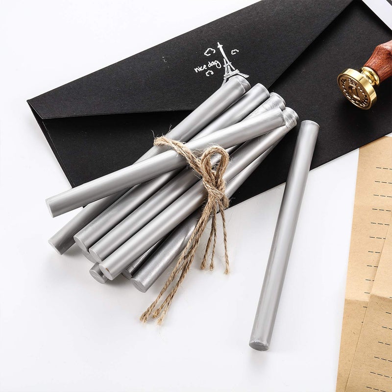Nuanchu 15 Pcs Glue Gun Sealing Wax Sticks Retro Vintage Wax Sticks for Seal Stamp and Letter for Wedding Invitations Card Envelope Christmas Holiday Gift Ideas(Silver) - Image 3