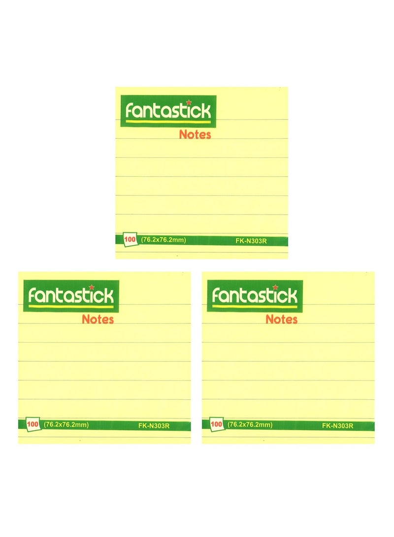 Fantastick ملاحظات لاصقة مقسمة 3 قطع بحجم 3x3 بوصة باللون الأصفر - Image 1