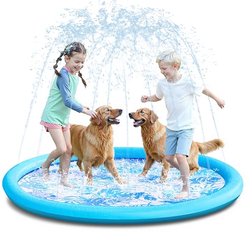 SLOOSH Splash Pad Sprinkler Mat 6ft Tropical Leaves Outdoor Water Play Toys for Kids Dogs Backyard Party in Summer Decor Outside Water Games Fountain Pool Children Boys Girls Toddlers Baby Blue - Image 1