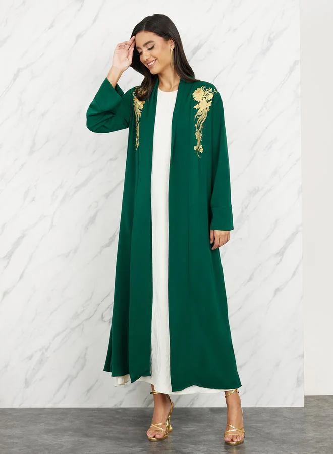Take Two Embroidered Regular Fit Maxi Kimono with Self Tie Up