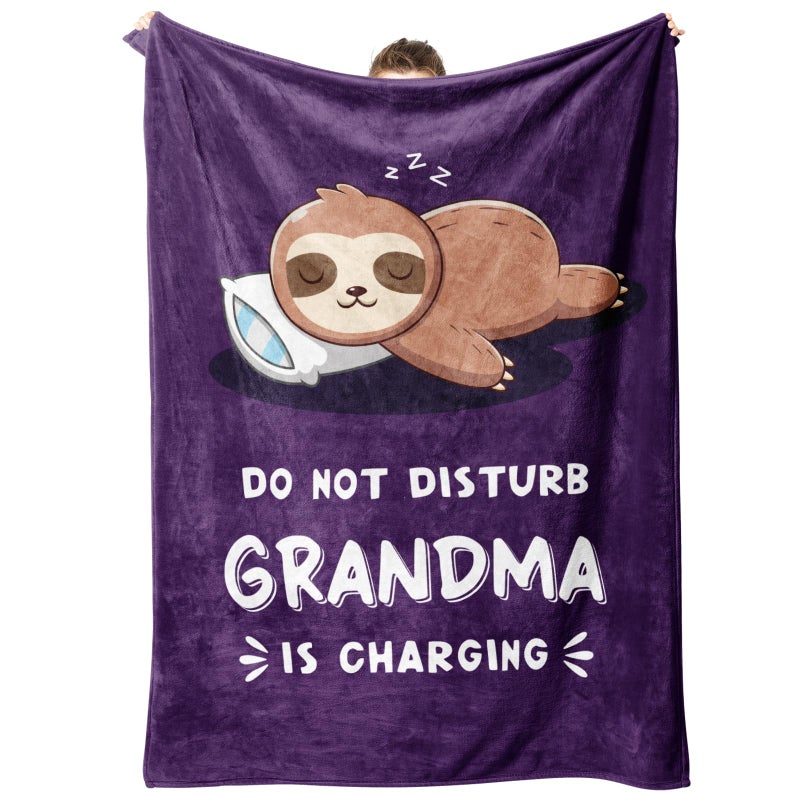 Funny Gifts for Grandma Grandmas Birthday Gift from Grandkids Grandma is Charging Sloth Blanket Grandmas Gifts for Mothers Day Christmas Soft Sloth Blanket for Grandmother 60 x 50