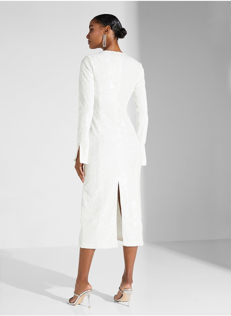 True Decadence - Plunge Neck Sequin Dress - Image 1