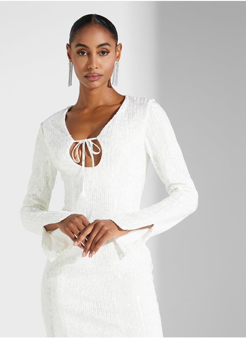 True Decadence - Plunge Neck Sequin Dress - Image 1