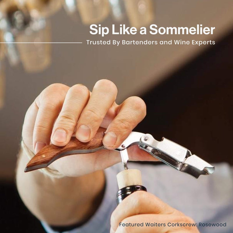 HiCoup Kitchenware Hicoup Wine Opener - Professional Corkscrews for Wine Bottles w/Foil Cutter and Cap Remover - Manual Wine Key for Servers, Waiters, Bartenders and Home Use - Stainless Steel With Sandalwood - Image 4