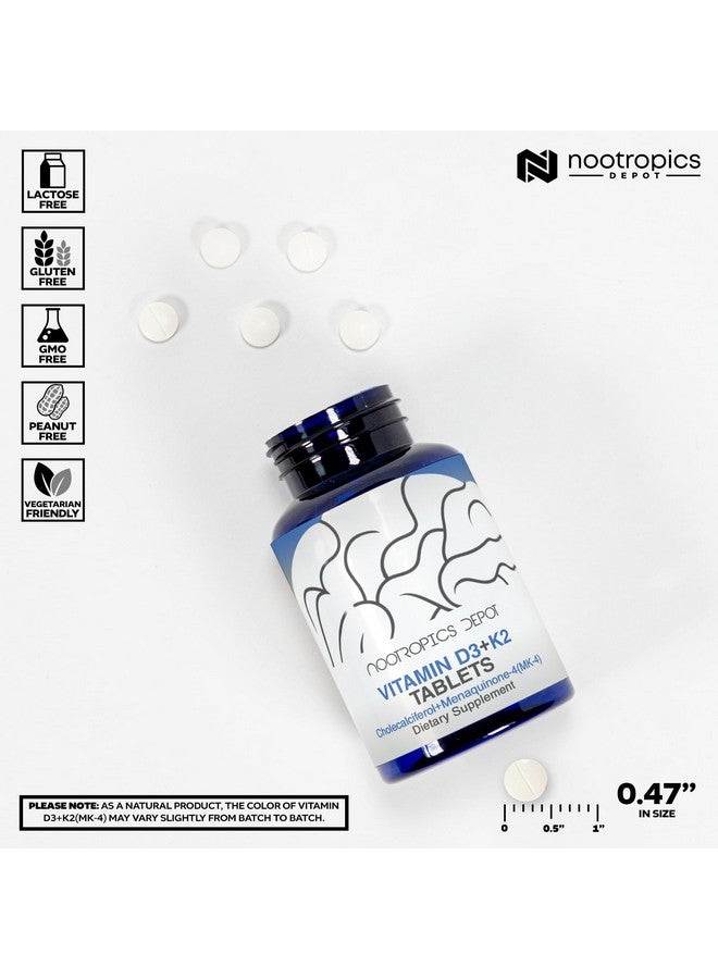 Nootropics Depot Vitamin D3 + K2 with Vitamin C Tablets | 60 Count | Cholecalciferol + Menaquinone-4 (MK-4) | Mood, & Bone Health | Healthy Calcium Absorption - Image 3