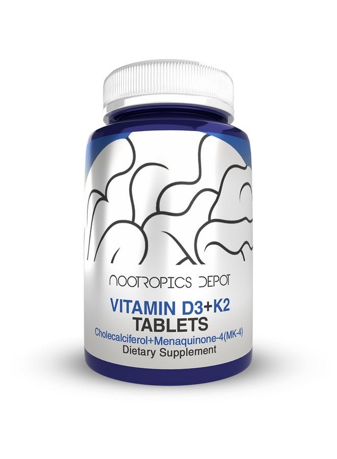 Nootropics Depot Vitamin D3 + K2 with Vitamin C Tablets | 60 Count | Cholecalciferol + Menaquinone-4 (MK-4) | Mood, & Bone Health | Healthy Calcium Absorption - Image 1