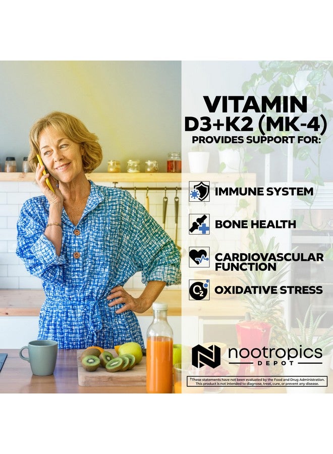 Nootropics Depot Vitamin D3 + K2 with Vitamin C Tablets | 60 Count | Cholecalciferol + Menaquinone-4 (MK-4) | Mood, & Bone Health | Healthy Calcium Absorption - Image 4
