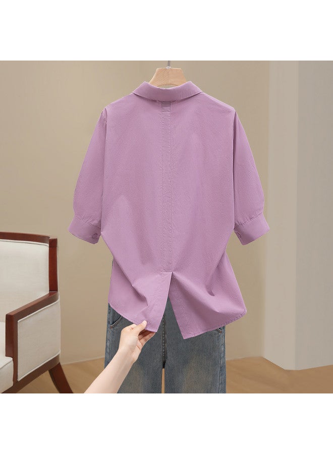 Cypress House Solid Color Polo Collar Shirt】2025 Summer New Women's Fashion Commuter Blouse With Plus Sizes - Image 2