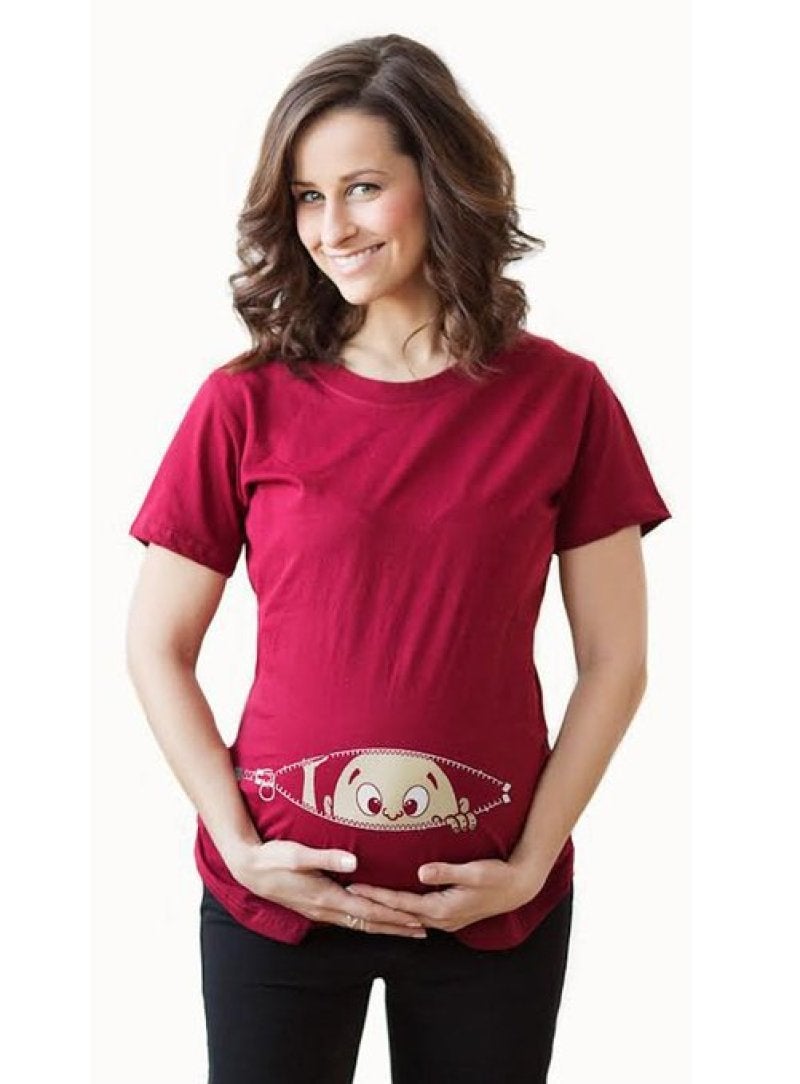 European version plus size summer maternity wear short-sleeved t-shirt mid-length digital printing series simple fashion XF1022NavyBlue XL - Image 3