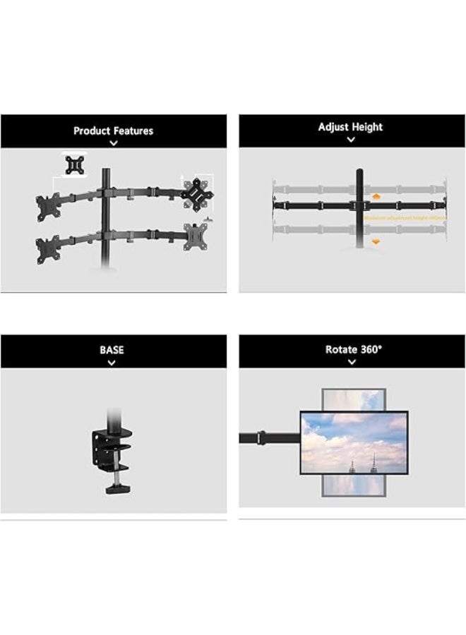 Professional Quad Monitor Desk Mount – Heavy-Duty Fully Adjustable Free-Standing Base – Multi-Screen Workstation Organizer for 4 LCD Monitors – Sleek Black. - Image 4