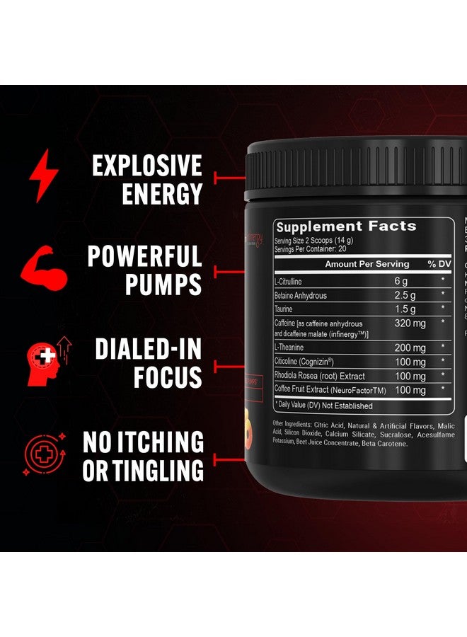 PEScience Prolific Energy Pre Workout - L Citrulline for Nitric Oxide, Rhodiola & CDP Choline Nootropic for Focus - Preworkout for Men & Women - 40 Scoops, Sour Peach Candy - Image 3