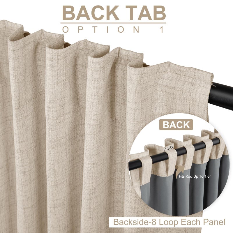 100% Blackout Shield Linen Blackout Curtains for Bedroom 102 Inches Long, Back Tab/Rod Pocket Living Room Drapes, Thermal Insulated Blackout Curtains 2 Panels Set, 50" W x 102" L, Oatmeal - Image 3