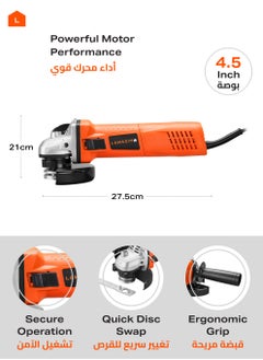 LAWAZIM Angle Grinder - 4.5inch, 750W - Corded Electric Grinder with 12,000 RPM Speed, M14 Spindle, Spindle-Lock, Safety Guard - Ideal for Cutting, Grinding, and Polishing Metal, Wood, and Concrete  - Image 2