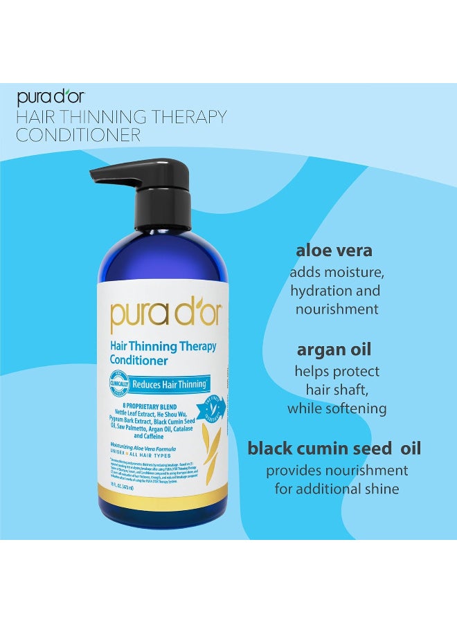 Pura d'or PURA D'OR Hair Thinning Therapy Conditioner for Added Moisture, Infused with Argan Oil, Biotin & Natural Ingredients, Sulfate Free, for All Hair Types, Men & Women, 16 Fl Oz (Packaging may vary) - Image 2