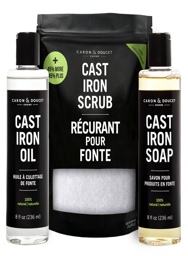 CARON & DOUCET - New Ultimate Cast Iron Set: Seasoning Oil, Cleaning Soap & Restoring Scrub | 100% Plant-Based & Best for Cleaning Care, Washing, Restoring & Seasoning Skillets, Pans & Grills! - Image 1