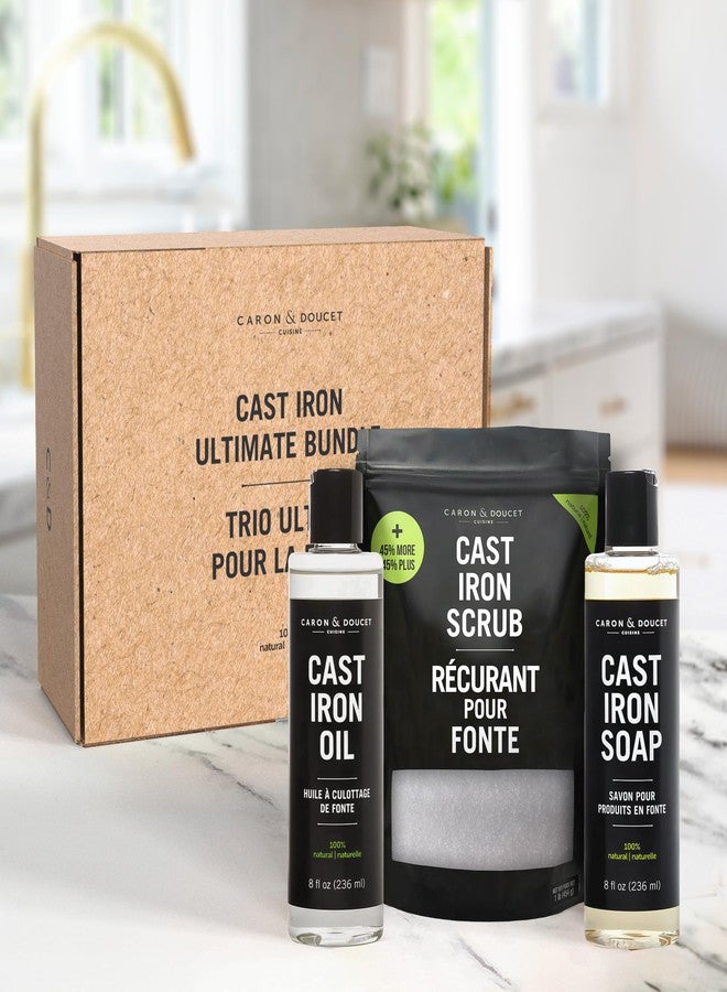 CARON & DOUCET - New Ultimate Cast Iron Set: Seasoning Oil, Cleaning Soap & Restoring Scrub | 100% Plant-Based & Best for Cleaning Care, Washing, Restoring & Seasoning Skillets, Pans & Grills! - Image 2